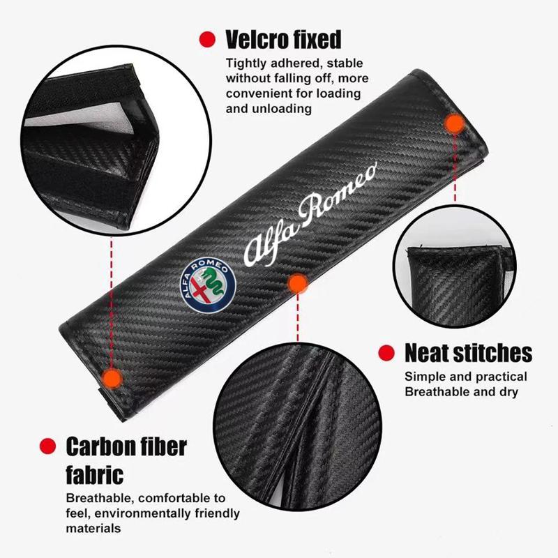 Carbon Fiber Car Seat Belt Pads Seat Shoulder Strap Pad Cover For Alfa Romeo Giulia Stelvio MiTo Giulietta Tonale ALFA 4C Disco