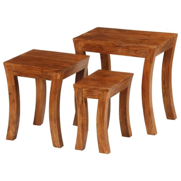 VidaXL Table gigogne 3 pcs Bois massif d'acacia 50x35x50 cm Marron