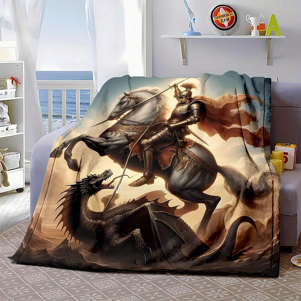Cozy Flannel Throw Blanket with Epic Dragon Battle Print - Soft, Reversible, All-Season Comfort for Couch, Bed, Office, and Trav