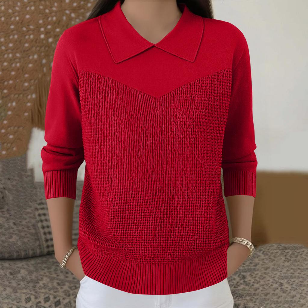 Damen Lässiger und Modischer Langärmliger Gestrickter Einfarbiger Oberteil-Pullover