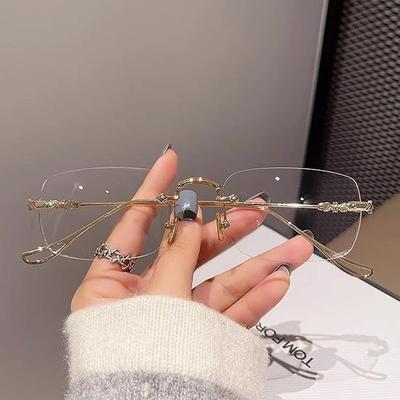 Transparente randlose rechteckige Brille Damen Herren Blaulichtfilter Computerbrille