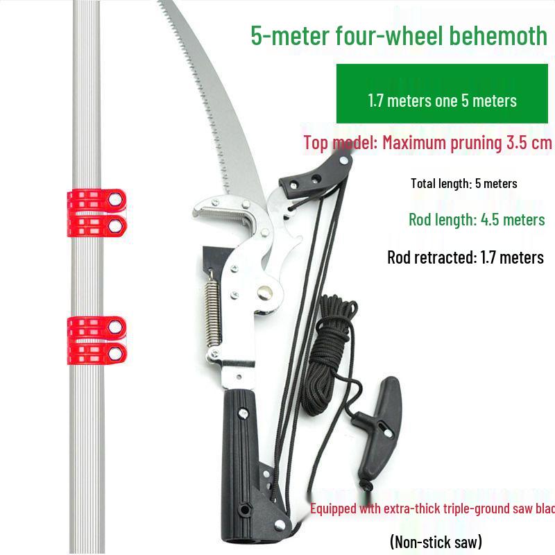 Aluminum Alloy Telescopic Pole and Pruner with High Branch Saw for Tree Pruning.