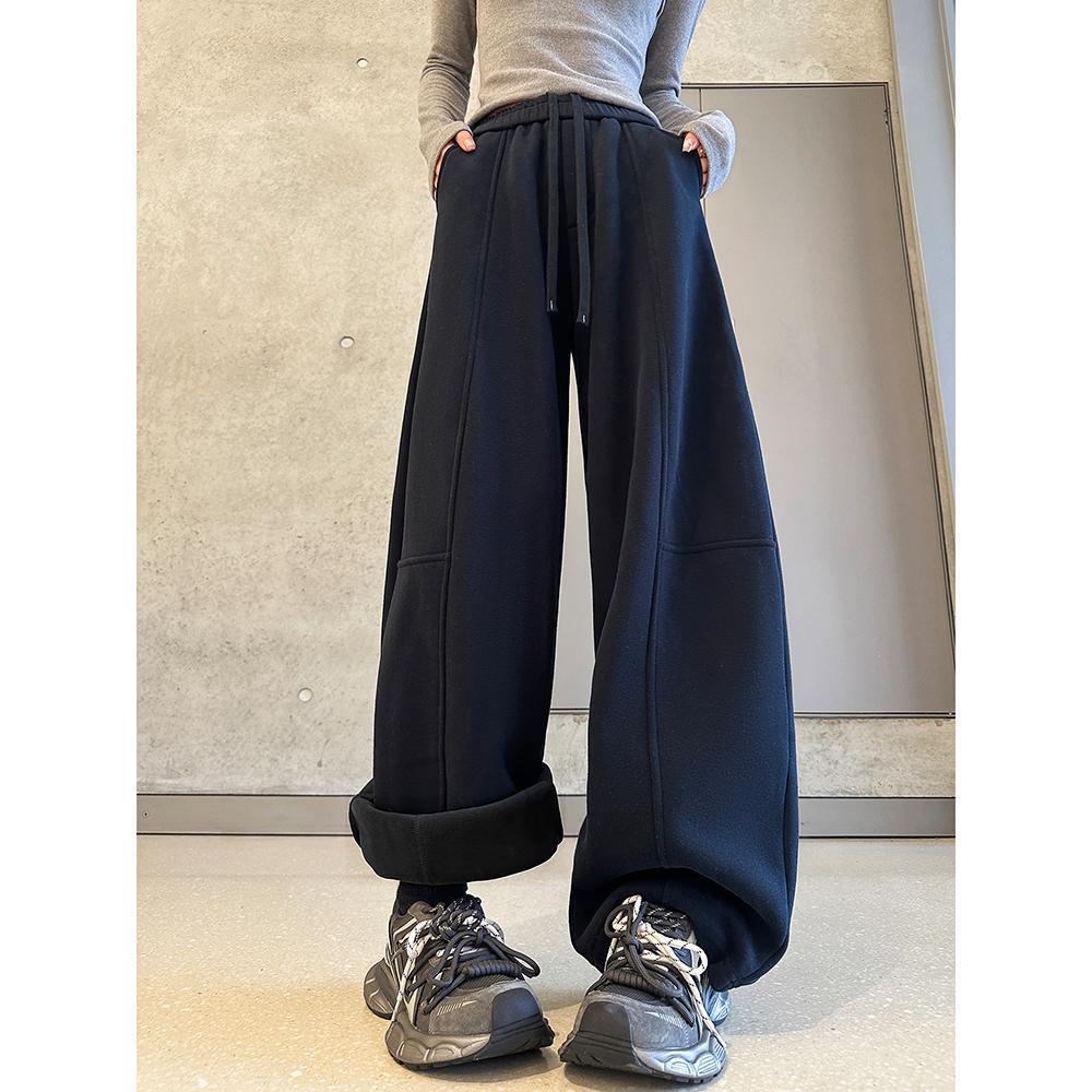 

Women s Retro Fleece-Lined Wide-Leg High-Waist Winter Pants L (116-130 jin)