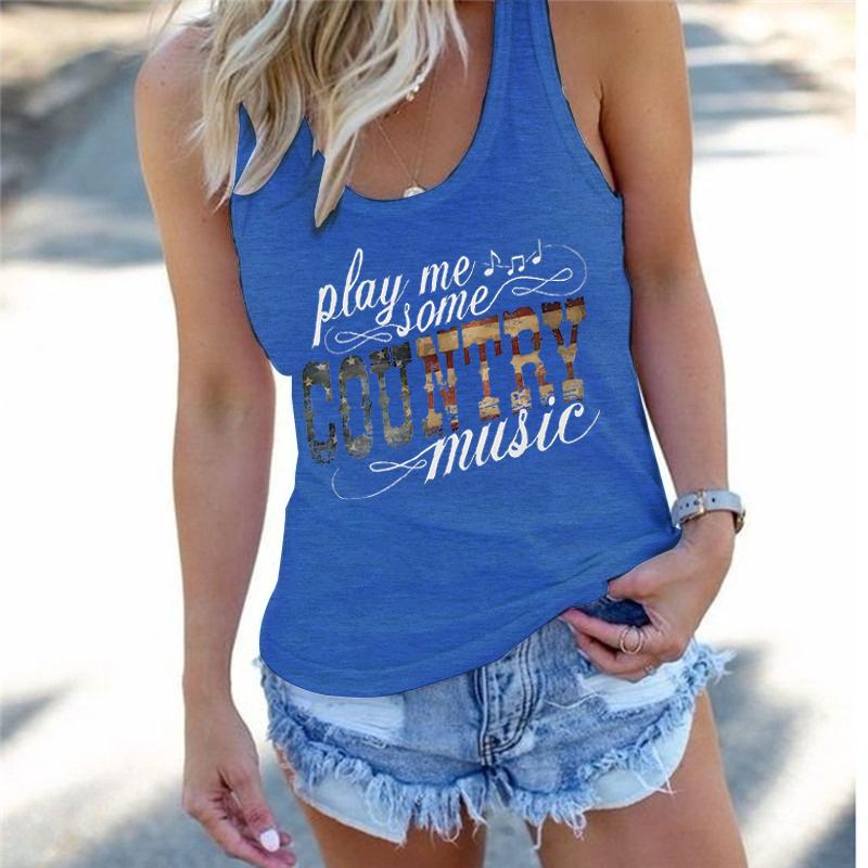 Women's Country Music Festival Printed Tops Play Me Some Country Music Graphic Tank Top Women Cowgirl Racerback Summer Outfit