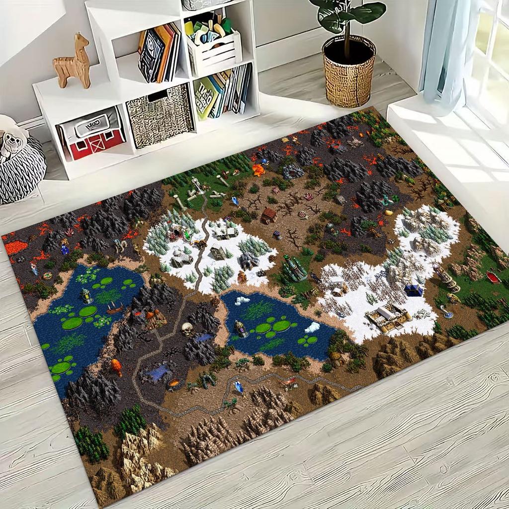 Retro Heroes of Might and Magic Map Games Art Rug for Bedroom Living Room Sofa Home Doormat Decor,Large Kids Non-slip Floor Mat