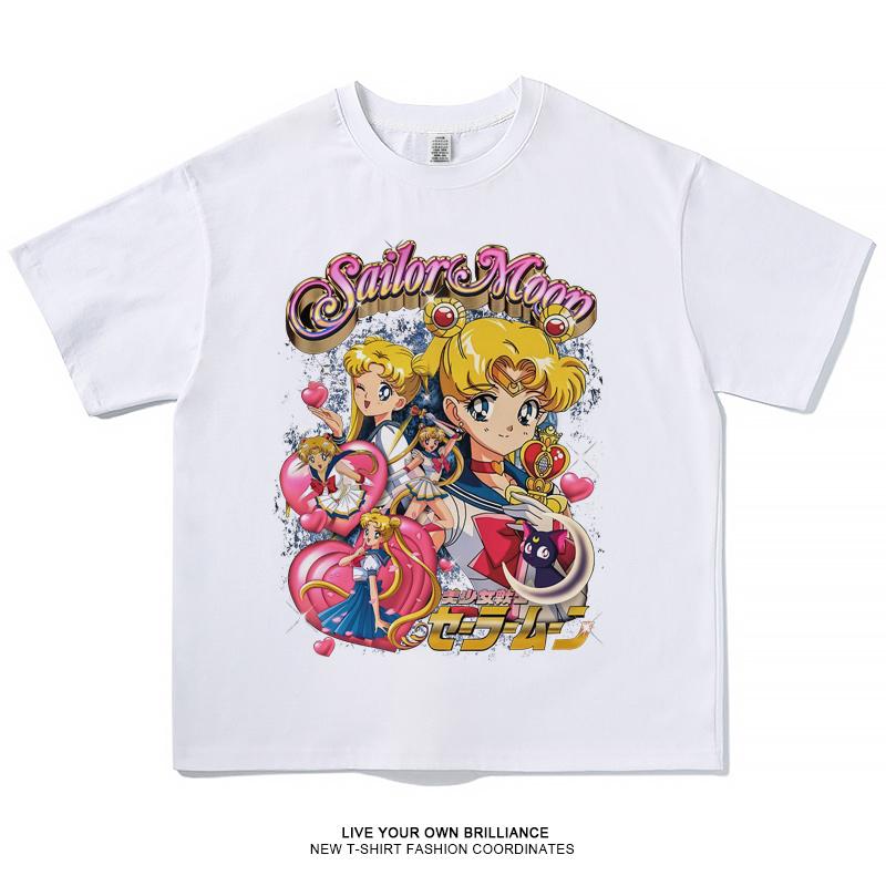Sailor Moon T-shirt Men's and Women's Summer Cartoon Print Top Oversize T-shirt Loose Cotton Short Sleeves