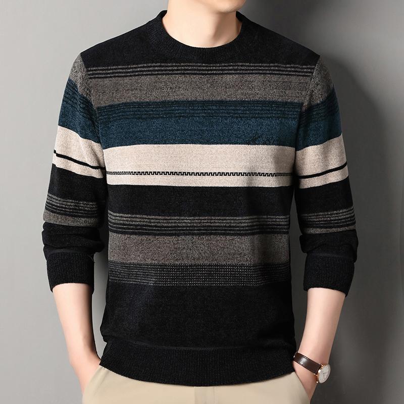 

Mens Thickened Sweater Stripe Velvet Pullover Men s Winter Clothes Elegant Luxury Brand Fashion Knitted Sweaters XL