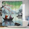 Elegant Oriental Style Shower Curtain Featuring Serene Lake Scenery With Cherry Blossoms Waterproof Durable Complimentary Hook
