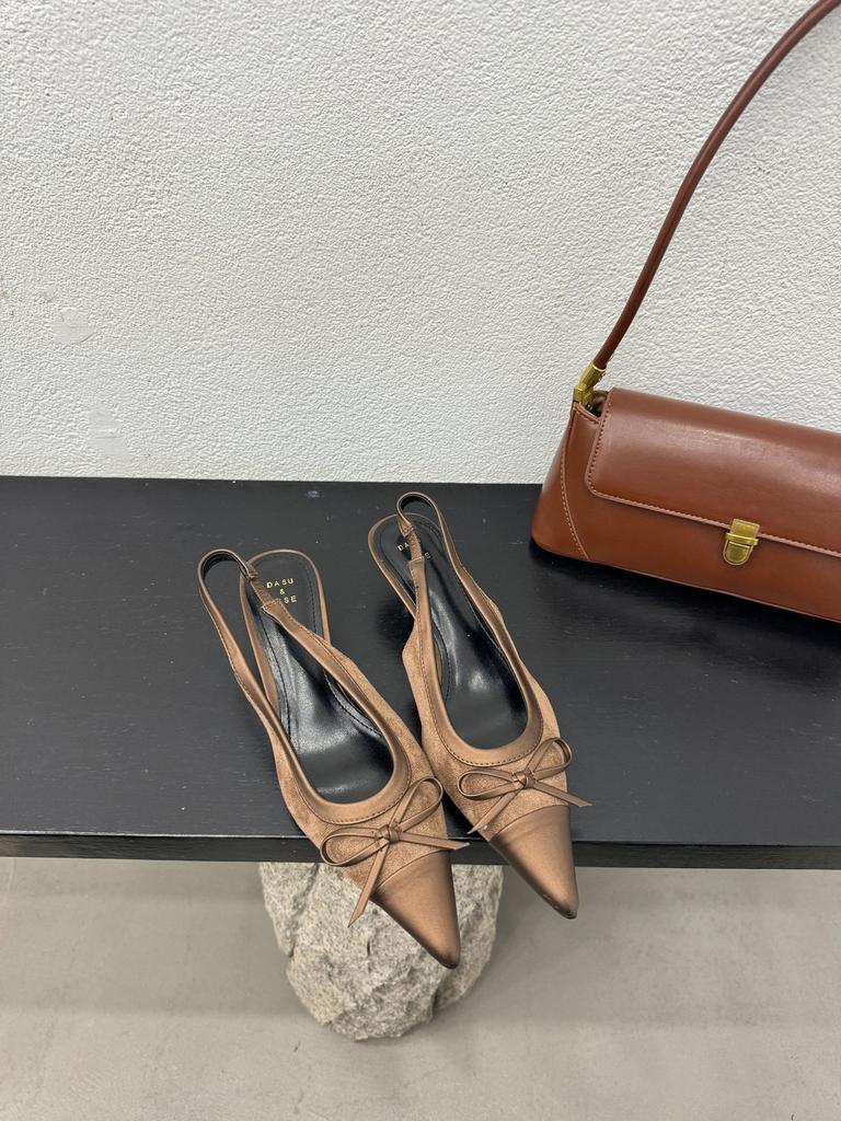 2025 Spring and Autumn New Light Mouth Pointed Head Thin Heel Medieval Shoes Bow Single Shoes with Color Matching Thin Heel