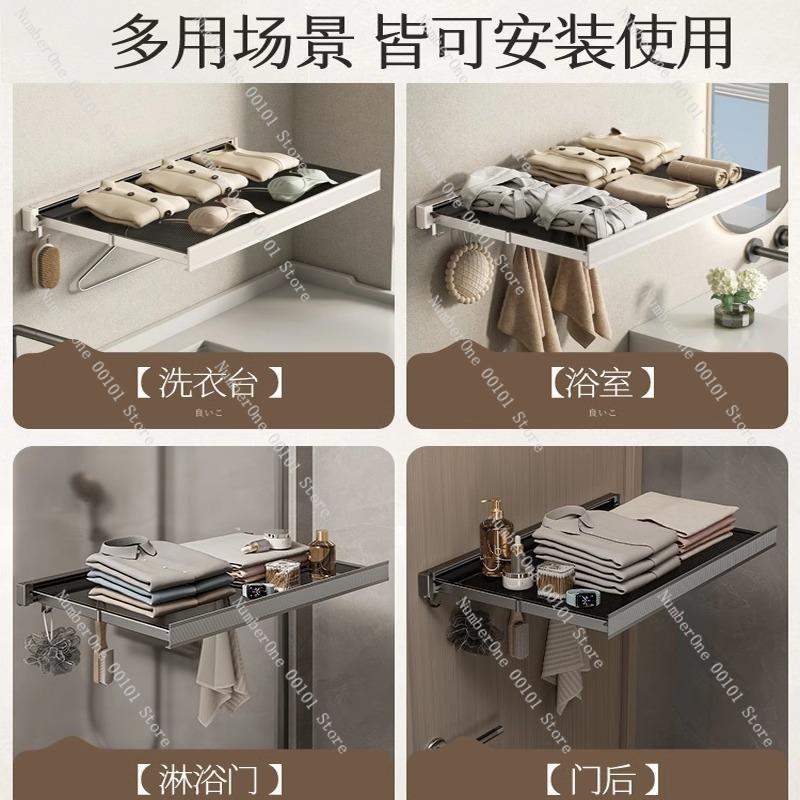 Bathroom Folding Retractable Storage Rack, No-drill Towel and Bath Towel Storage, Invisible Hanging Rack for Convenience