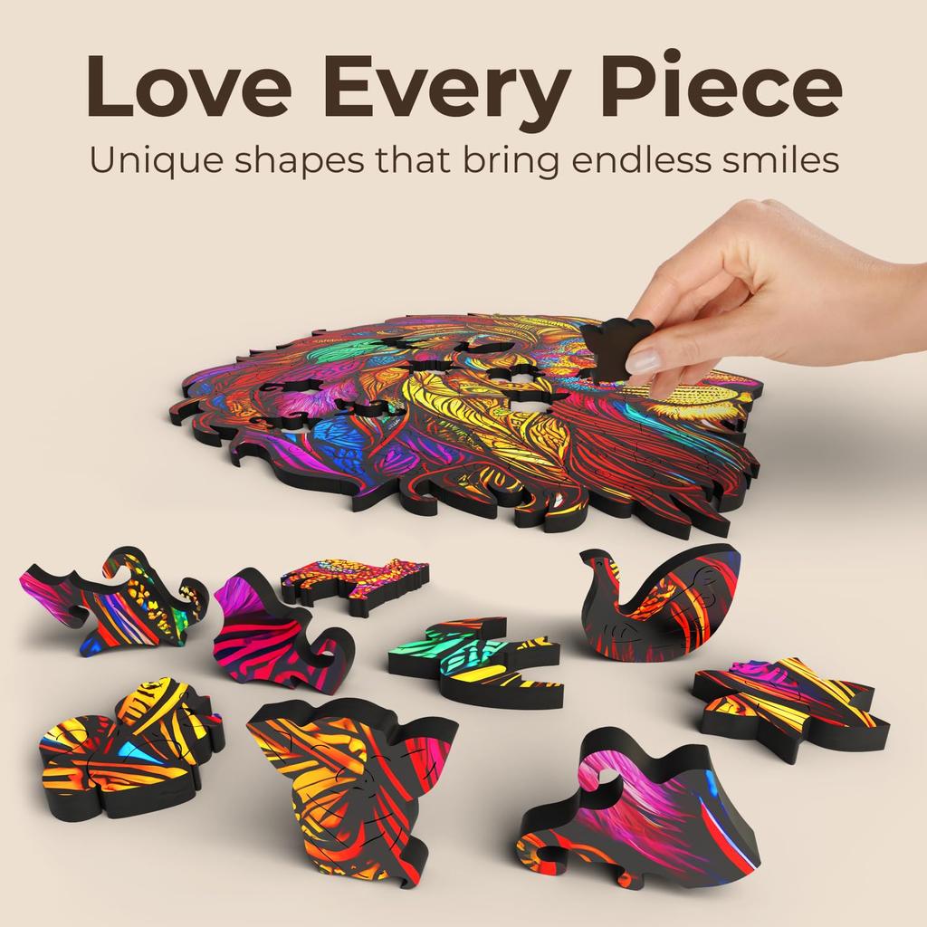 CRAFTHUB Wooden Jigsaw Puzzles – Lion Wooden Puzzles for Adults & Kids – Animal Shaped, Family Games, Gift Ideas for Women and Men, 121 Piece, A3