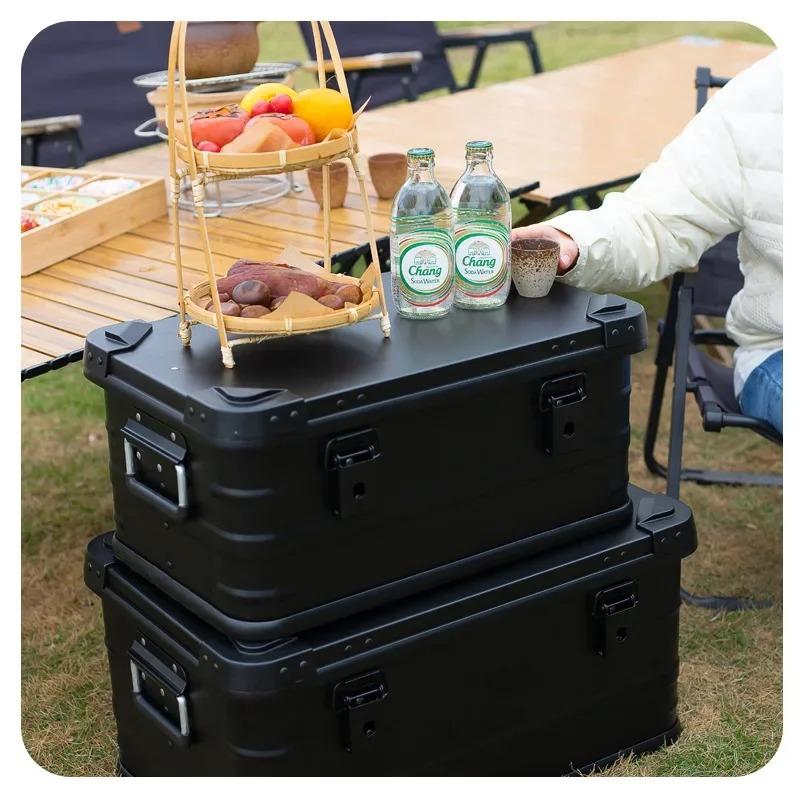 30L 50L 80L Aluminum Alloy Travel Storage Box Black Storage Box for Camping Household Car Picnic Travel Camping Outdoor Storage