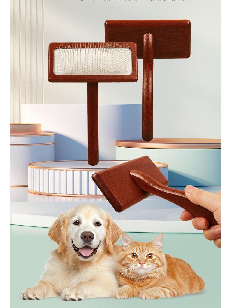 Solid Wood Pet Deshedding Comb for Cats & Dogs – Grooming & Hair Removal Brush for Long-Haired Breeds