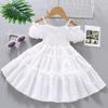 Girls Strap Pleated Dress Child Summer Bud Sleeve Casual Stitching Cake Princess Dresses Kids Baby Clothes for 2 To 8 Years Old