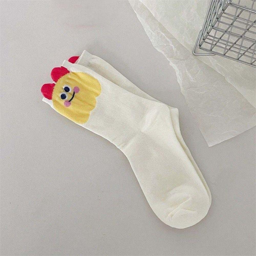 5Pairs Patchwork Cartoon Tube Socks Anti-slip Mid Calf Socks Funny Short Socks Women Lady