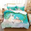 Elk Duvet Cover Set 3D Print Cartoon Elk Colourful Background Flowers Leaves King Size for Kids Boys Girl Polyester Bedding Set