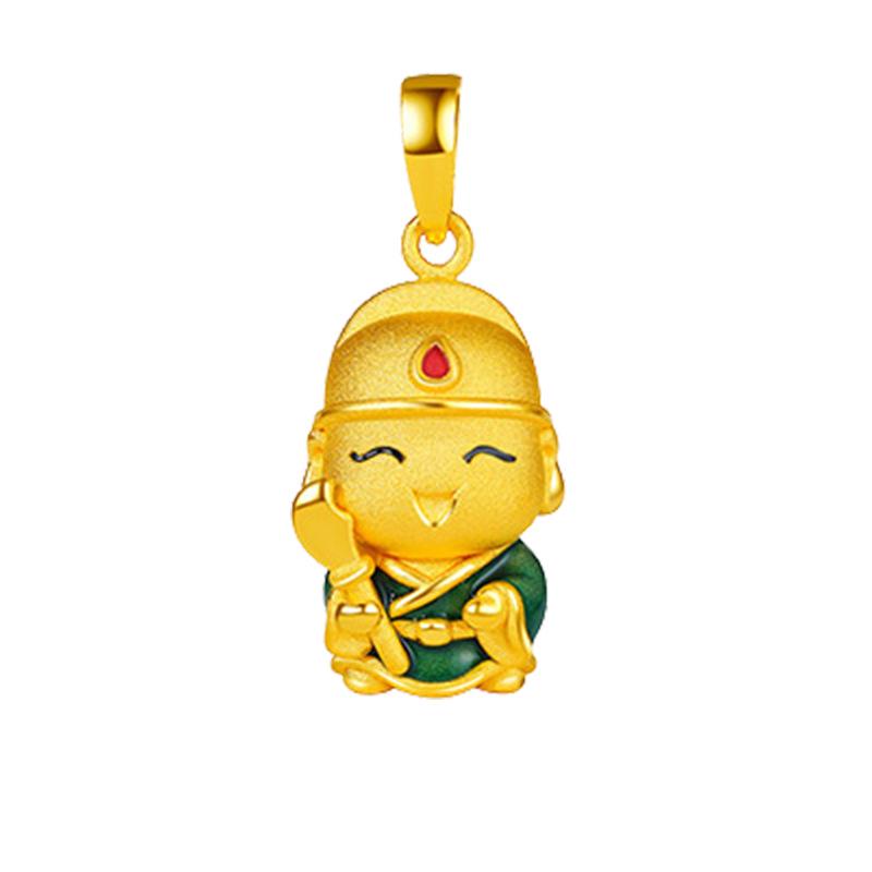 Vietnamese Gold-Plated Buddha & Guanyin Pendant Necklace - Enamel Ingot God of Wealth Design for Men and Women