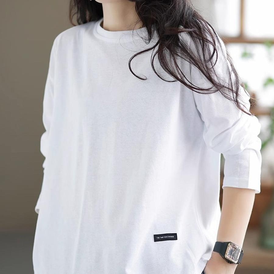 Maieu Dintr-o Singură Culoare Vintage Decupat Femei Toamnă Iarnă Stil Nou Casual Mânecă Lungă Largă Tricou Top Femei Trendy