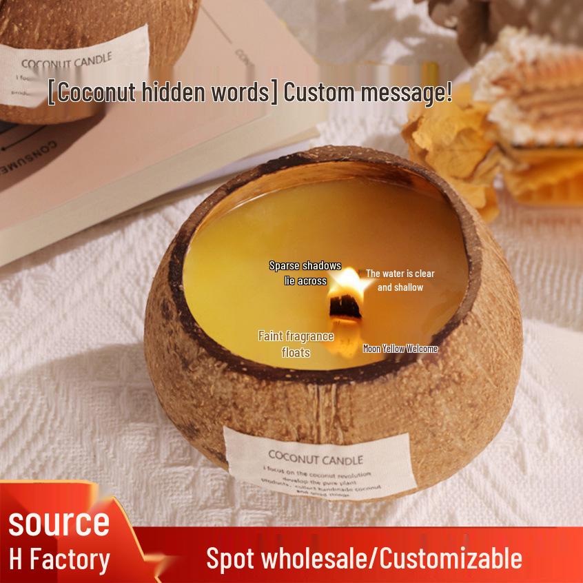 Coconut Shell Aromatherapy Candle with Essential Oil Incense Burner and Plant Wax Scented Candle Gift Set