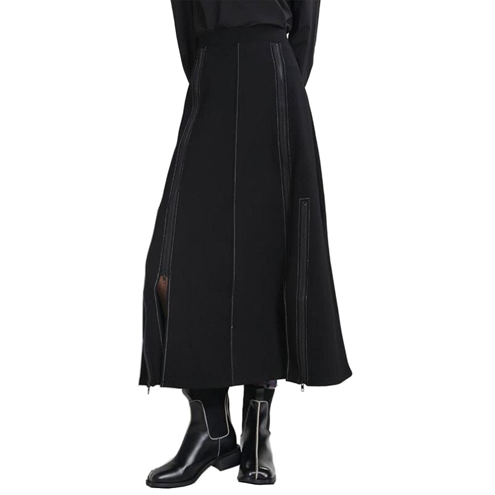 Morino Spring Long Midi Skirt with and Modified Perfect for a Street or Adult and Elegant Black Women's Zipper, A-Line, Slit, Design, Unique, V-kei,