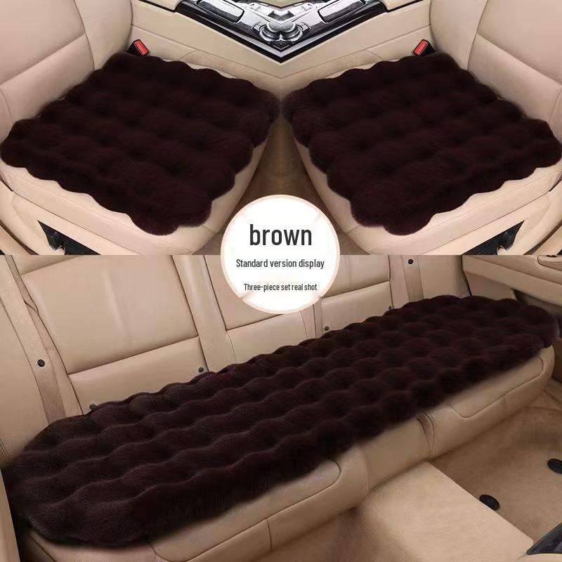 Winter Rabbit Fur Plush Car Seat Cushion - No Backrest, Thickened, Three-Piece Set with Free Shipping