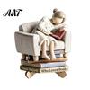 Exquisite Desktop Figurine Decor Wooden Reading Girl Figurine, Stable Pastoral Style Statue Decorative for Desk Decor, Artistic Healing Ornament,