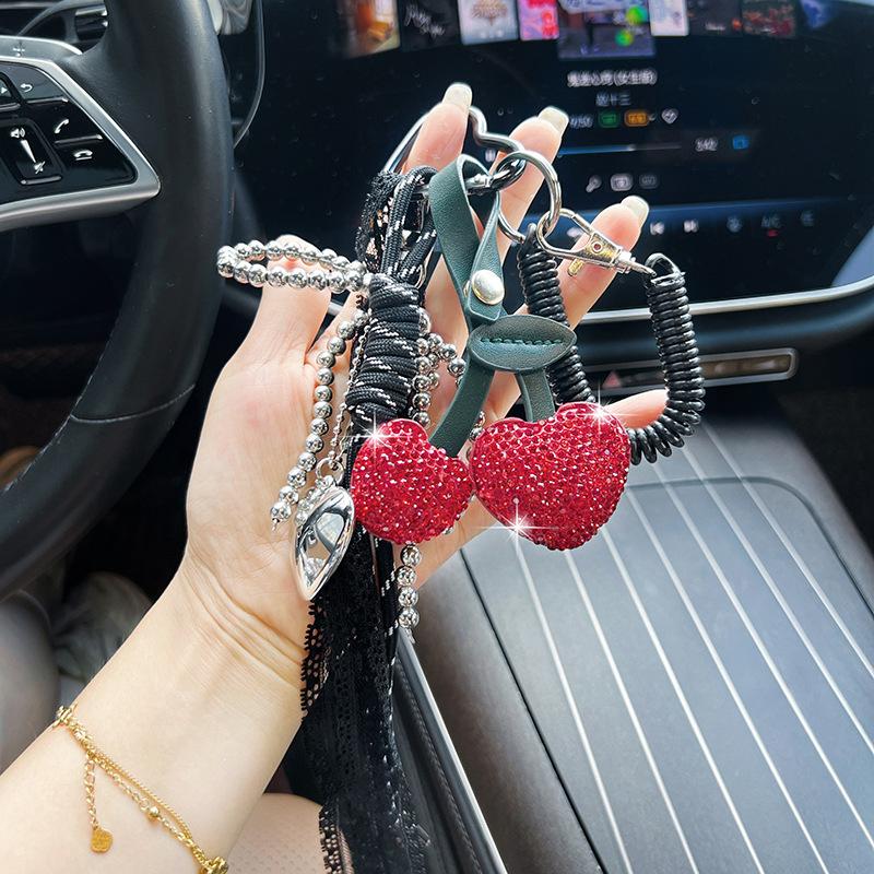 Cherry Heart Bow Beaded Handbag Pendant Cute Bag Pendant Decoration For Girls Gift