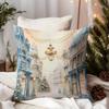 Christmas Blue Floral & Golden Pine Cone Throw Pillow Cover, Festive Elegant Printed Cushion Case