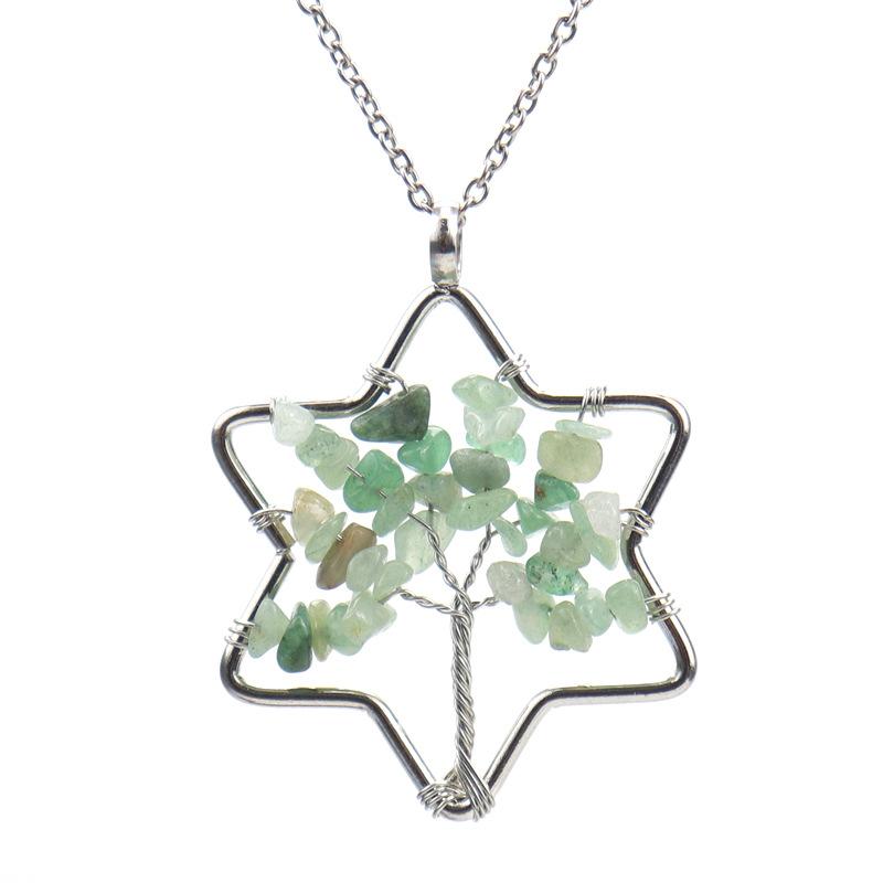 Handmade Hexagram Tree Of Life Necklace Gravel Crystal Pendant N66