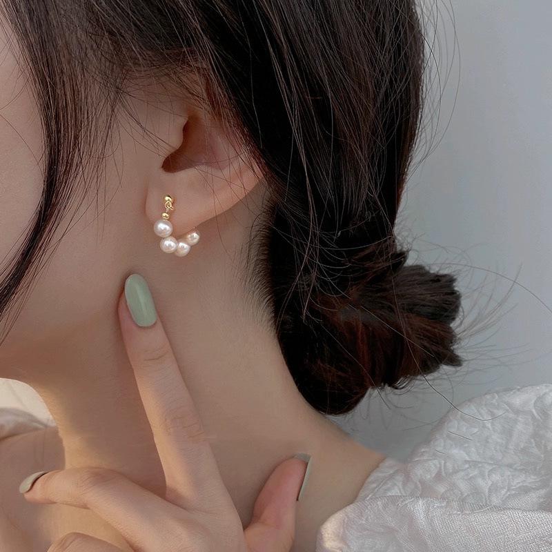 Beixi S925 Sterling Silver Pearl Stud Earrings for Women - Retro, Simple, Cool Style, Light Luxury 925 Silver золотой