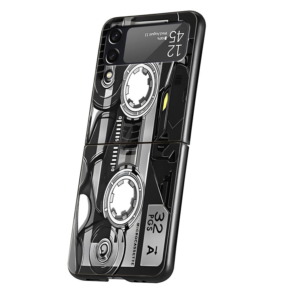 

Hard PC Phone Case For Samsung Galaxy Z Flip 7 6 5 4 Black Cover For Galaxy Z Flip 3 Foldable Capas Magnetic Radio Tape Cassette Z Flip 7