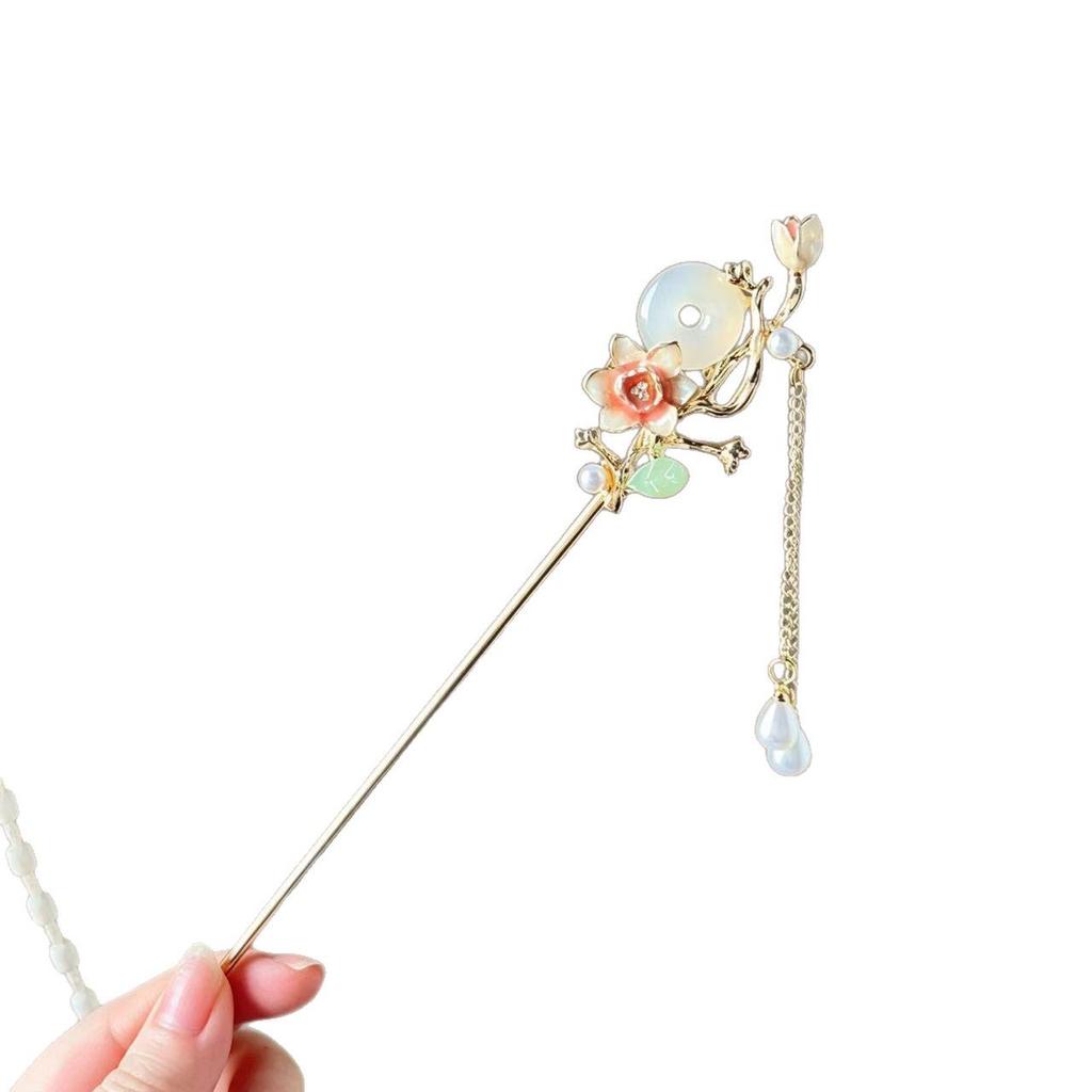 Elegant Chinese-Style Flower Peace Buckle Hair Stick with Tassels – Ancient-Style Hanfu Hair Accessory for Women