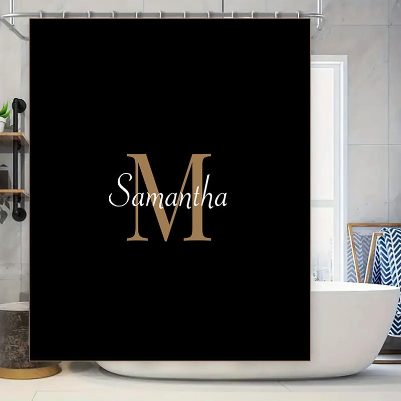 

Custom Name Initials Shower Curtain Bathroom Decor Customizable Size Available In Various Colors Black Background M W60H190(CM)-1 Pcs