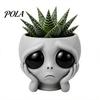 Desktop Plant Pot Funny Alien Face Planter, 3D Printed Novelty Pot, Cute Gray Cactus Head Planter for Succulents Cacti Home Table Shelf Decoration