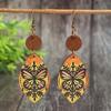 Retro Butterfly Print Wooden Earrings: Bohemian Water Drop Dangle