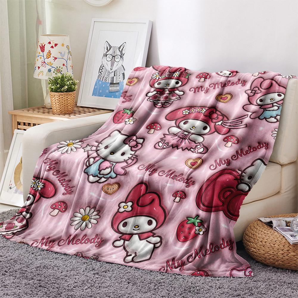 1PC Sanrio Pink Print Flannel Blanket, High quality All Seasons, Home Decor, Warmth and Comfort, Perfect for Christmas Gifts