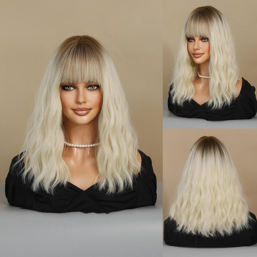 Women's 43cm Wig Simulated Hair Long Curly Hair Platinum Hair Rose Hair Net Full Head Cover Headwear Beauty Decoration Wig