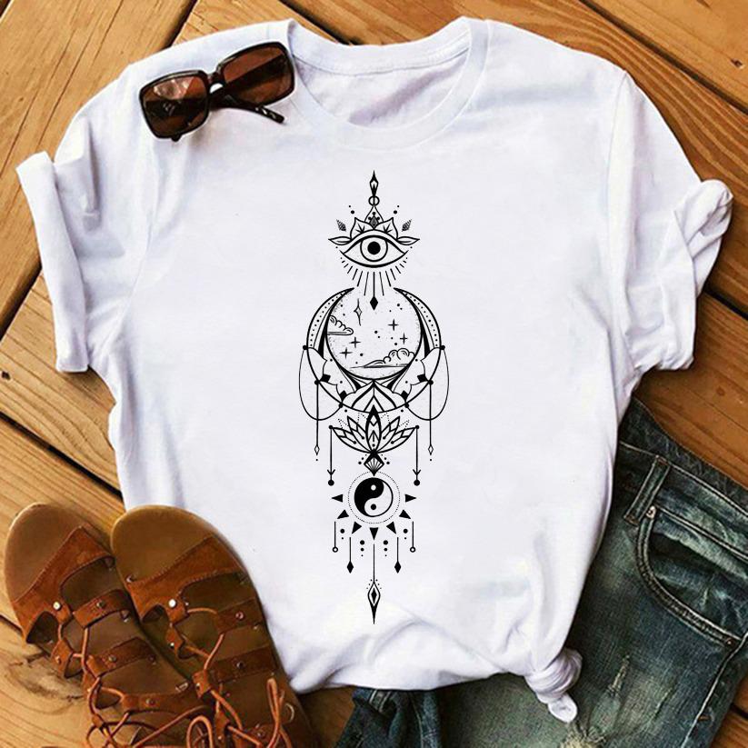 European Moon Print Women's Harajuku Kawaii T-Shirt - Short Sleeve Summer Style