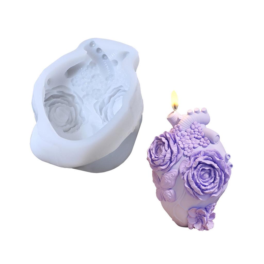 Premium 3D Blossom Embellished Heart Shaped Silicone Casting Mold For Candle Makers And Crafting Enthusiasts
