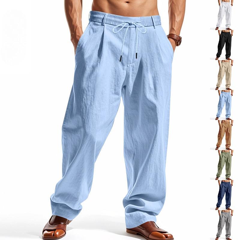 Men’s Linen Casual Trousers: Loose-fitting, Plus Size, Breathable, Straight-leg, New Style, with Drawstring Waist – Men’s
