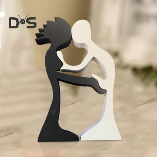 Abstrakcyjna Ozdoba z Drewna dla Pary Mężczyzna Kobieta Sylwetka Statuetka Harmonia Między Parą Dekoracja na Biurko Prezent na Walentynki Rocznicę