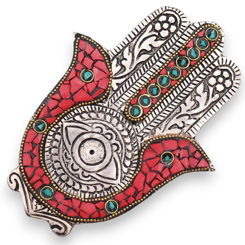 Hamsa Incense Holder, Small Red and Green