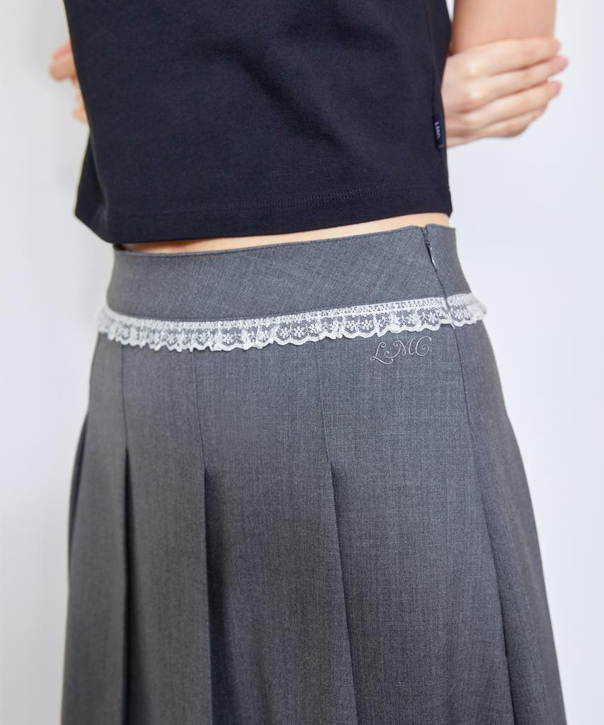 Lmc Wm Lace Pleats Midi Skirt Charcoal