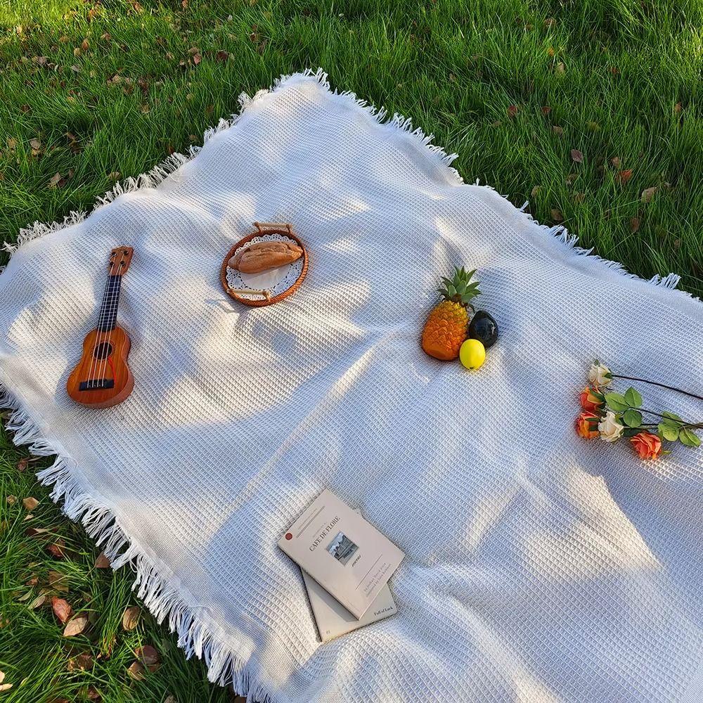 With Tassel Waffle Weave Tablecloth Thickened Outdoor Lawn Floor Mat  Outdoor