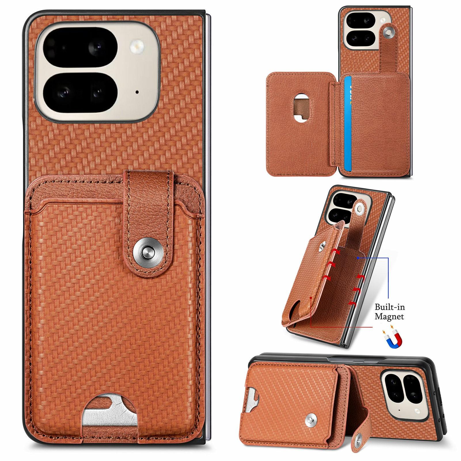 

For Google Pixel 9 Pro Fold 5G Case Card Holder Leather Back Cover with Card Knife E