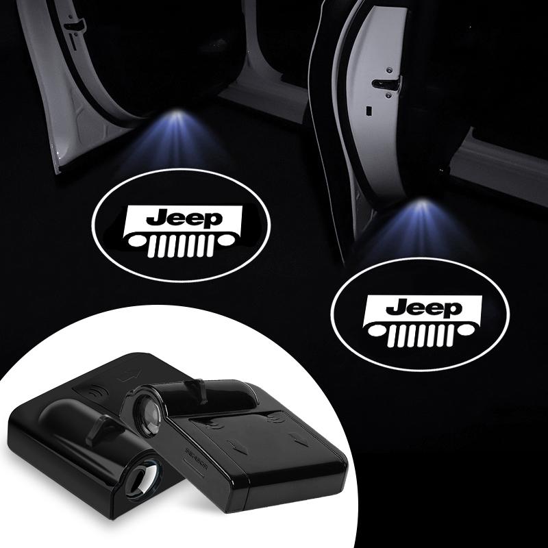 2Pcs Car LED Courtesy Light Ghost Shadow Projector Emblem Lamp For Jeep Wrangler Grand Cherokee Renegade Tyre Stem Air Caps AKL1