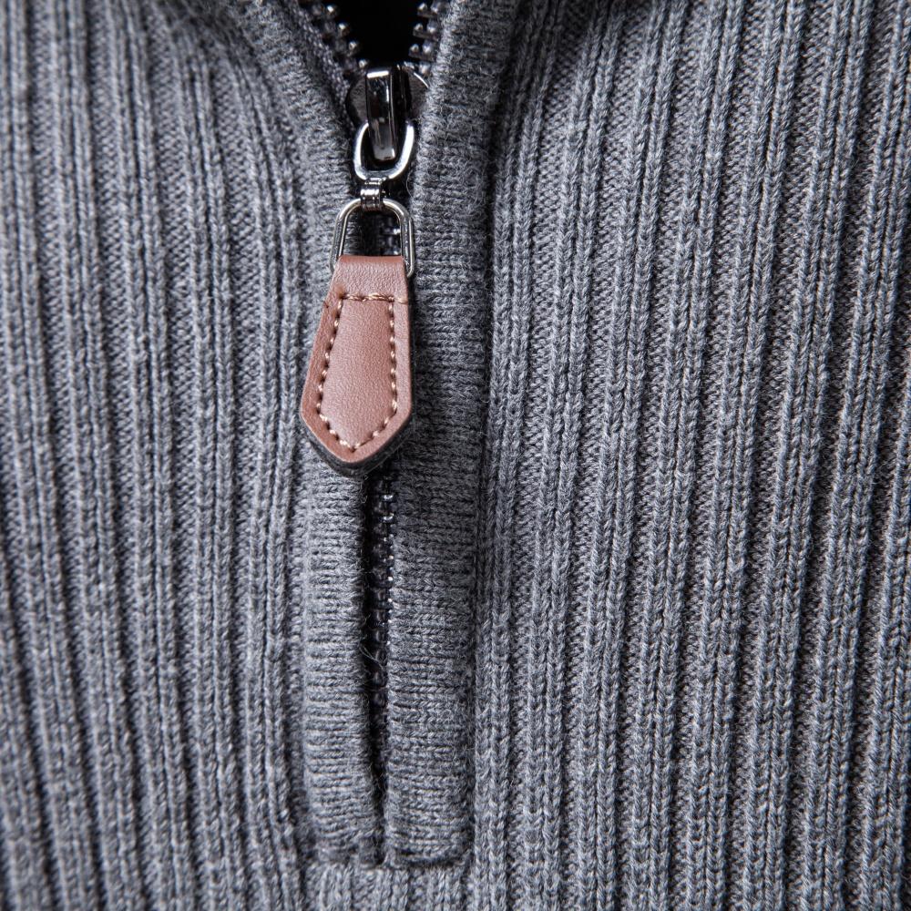 AIOPESON Herren Langarm Slim Fit Warmer Pullover Halber Reißverschluss Stehkragen Baumwolle Pullover Gerippt Strick Lässig Herbst Winter Basic Pullover
