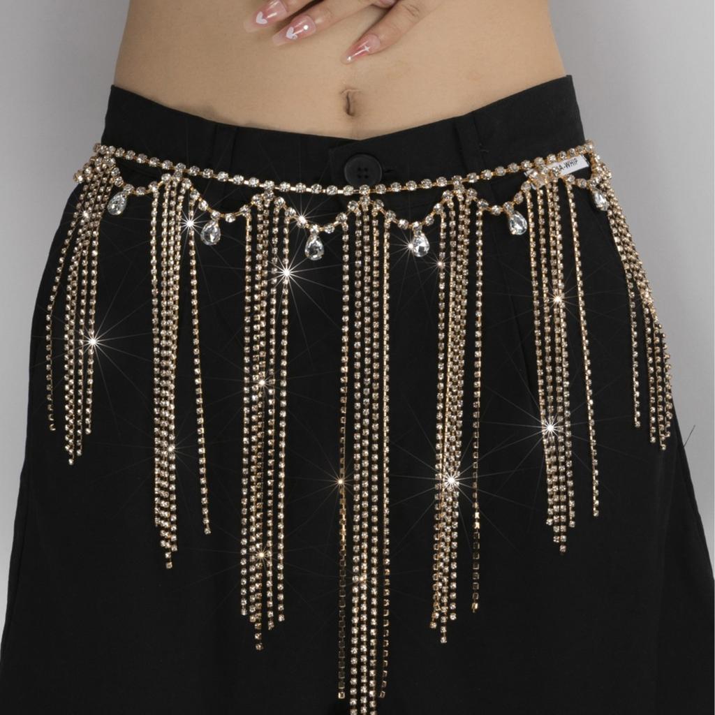 Rhinestones Multi-Layer Fringed Rhinestone Waist Chain, Nightclub Party Prom Ladies Bikini Jewelry Accessories