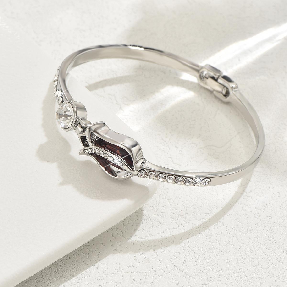 Simple Personality Tulip Cross Double Ring Bracelet Women S Niche Design Sense Light Luxury Bracelet Bracelet