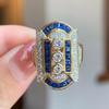 Attractive Inlaid with Blue White Stone Gold Color Round Square Rings  Party Rings for Women Jewelry